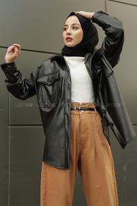 Modalamelif Çift Cepli Deri Gömlek