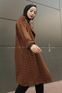 Modalamelif Düşük Kol Kazayağı Desen Kaban Tarçın