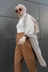 Modalamelif Düşük Kol Uzun Kaban Bej