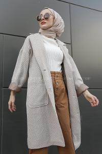 Modalamelif Düşük Kol Uzun Kaban Bej