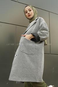 Modalamelif Düşük Kol Uzun Kaban Gri