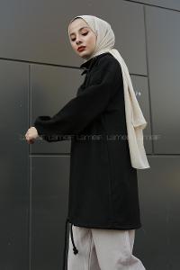 Modalamelif Kanguru Cepli Yaka Fermuarlı Charlott  Sweat Siyah