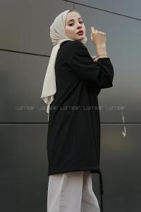 Modalamelif Kanguru Cepli Yaka Fermuarlı Charlott  Sweat Siyah