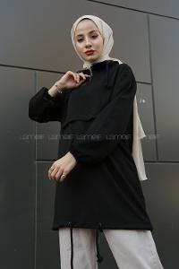 Modalamelif Kanguru Cepli Yaka Fermuarlı Charlott  Sweat Siyah