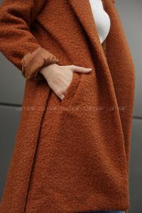 Modalamelif Kapşonlu Belden Bağlamalı  Bergamo Kaban Tarçın