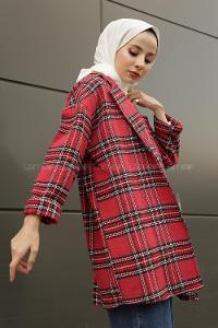 Modalamelif Kemerli  Ekose Kaban Kırmızı