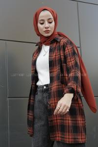 Modalamelif  Önü Düğmeli Oduncu Gömleği Açık Kiremit