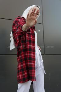 Modalamelif  Önü Düğmeli Oduncu Gömleği  Bordo Beyaz