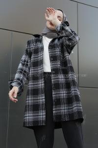 Modalamelif  Önü Düğmeli Oduncu Gömleği Gri Siyah