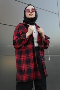 Modalamelif  Önü Düğmeli Oduncu Gömleği  Siyah bordo