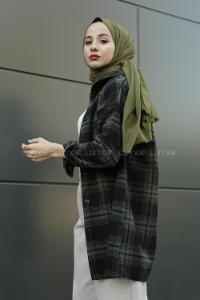 Modalamelif  Önü Düğmeli Oduncu Gömleği Siyah Haki