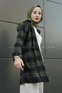 Modalamelif  Önü Düğmeli Oduncu Gömleği Siyah Haki