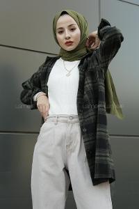 Modalamelif  Önü Düğmeli Oduncu Gömleği Siyah Haki