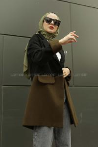 Modalamelif Çif Renk Boyfirend Kaşe Ceket Siyah Haki