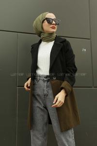 Modalamelif Çif Renk Boyfirend Kaşe Ceket Siyah Haki