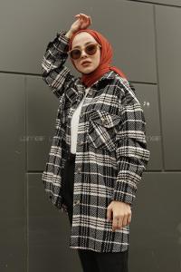 Modalamelif Çift Cepli Ekose Gömlek Siyah Beyaz