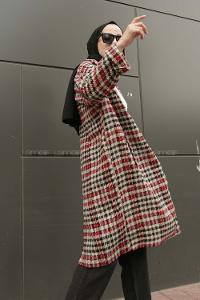 Modalamelif  Çift Cepli Önü Düğmeli  Ekose Kaban İndigo