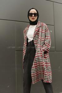 Modalamelif  Çift Cepli Önü Düğmeli  Ekose Kaban İndigo