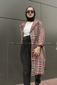 Modalamelif  Çift Cepli Önü Düğmeli  Ekose Kaban İndigo