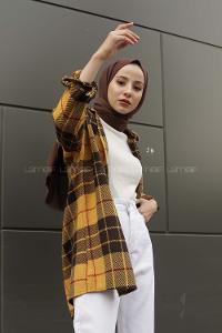 Modalamelif Tek Cepli Uzun  Ekose Gömlek  Hardal Sarısı