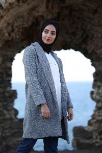 Modalamelif Tek Düğme Detaylı Buklet Kaban Gri