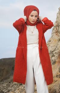 Modalamelif Tek Düğme Detaylı Buklet Kaban Kiremit