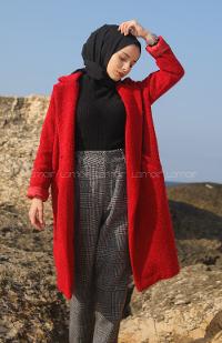 Modalamelif Tek Düğme Detaylı Buklet Kaban Kırmızı