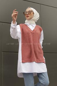 Modalamelif Gömlek Yaka Triko Tunik Gül