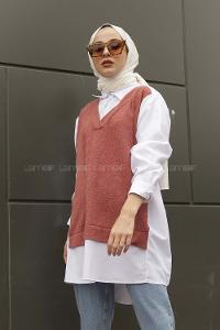 Modalamelif Gömlek Yaka Triko Tunik Gül