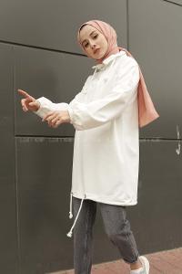 Modalamelif Kanguru Cepli Yaka Fermuarlı Charlott  Sweat Beyaz