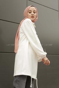 Modalamelif Kanguru Cepli Yaka Fermuarlı Charlott  Sweat Beyaz