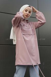 Modalamelif Kanguru Cepli Yaka Fermuarlı Charlott  Sweat Pudra