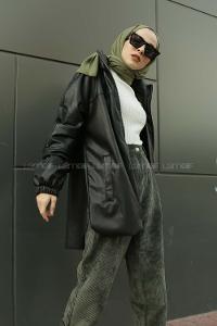 Modalamelif Kapşonlu Fermuarlı Deri Trenç Siyah