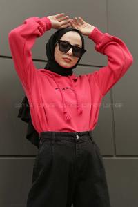 Modalamelif Kapşonlu Made Of Dreams Yazı Baskılı  Sweat Pembe