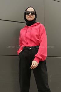 Modalamelif Kapşonlu Made Of Dreams Yazı Baskılı  Sweat Pembe