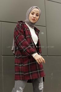 Modalamelif  Önü Düğmeli Oduncu Gömleği Bordo Siyah