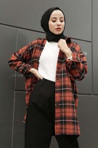 Modalamelif  Önü Düğmeli Oduncu Gömleği Kiremit