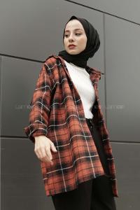 Modalamelif  Önü Düğmeli Oduncu Gömleği Kiremit