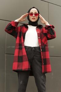 Modalamelif Tek Cepli Uzun  Ekose Gömlek Kırmızı