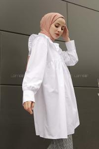 Modalamelif Yaka Detaylı Gömlek Beyaz