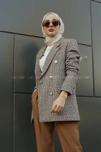 Modalamelif Önü Düğmeli  Havana Kruvaze Ceket Sütlü Kahve