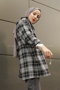 Modalamelif  Önü Düğmeli Oduncu Gömleği Gri Beyaz