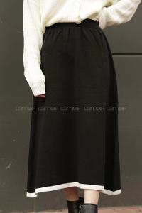 Modalamelif Şerit Geçişli Triko Etek Siyah