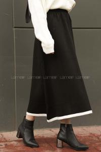 Modalamelif Şerit Geçişli Triko Etek Siyah