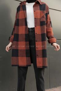 Modalamelif Tek Cep Detaylı Ekose Gömlek Kiremit