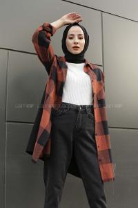 Modalamelif Tek Cep Detaylı Ekose Gömlek Kiremit