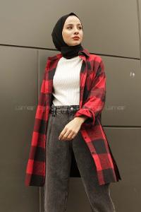 Modalamelif Tek Cep Detaylı Ekose Gömlek  Kırmızı Siyah