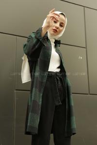 Modalamelif Tek Cep Detaylı Ekose Gömlek  Zümrüt Yeşili