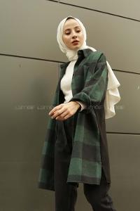 Modalamelif Tek Cep Detaylı Ekose Gömlek  Zümrüt Yeşili