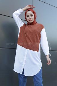 Modalamelif Gömlek Kollu Triko Tunik Tarçın